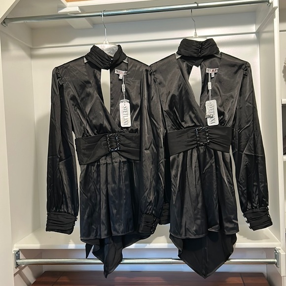 Svetlana size 8 & 4 high neck long sleeve sexy keyhole tuxedo tail ruching cuff - Picture 1 of 17